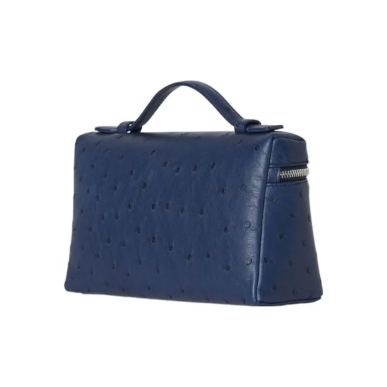 Loro Piana ExtraPocket Ostrich Leather Small Square Makeup Bag Handbags Shoulder Bags Regular Women's Iris Blue-1