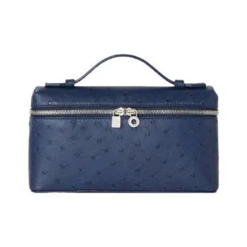Loro Piana ExtraPocket Ostrich Leather Small Square Makeup Bag Handbags Shoulder Bags Regular Women's Iris Blue