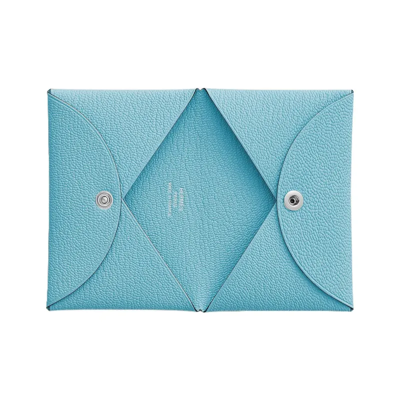HERMES Calvi Mysore Goat Skin Card Holder Women's U2 Bleu Zephyr And Breeze Blue-1