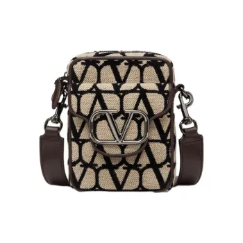 Valentino Leather Crossbody Bag Shoulder Bag Men's Beige/Black