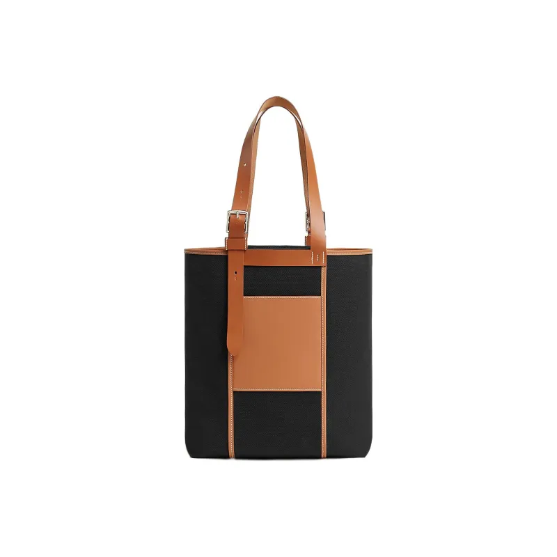 HERMES Etriviere Pocket Goeland Canvas With Hunter Leather And Swift Calfskin Handbag Men's Black/Light Tawny/Gold-0