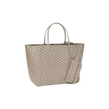 GOYARD Saint Louis Canvas With Leather Combo Tote Bag One Shoulder Handbags Large Size Unisex Khaki