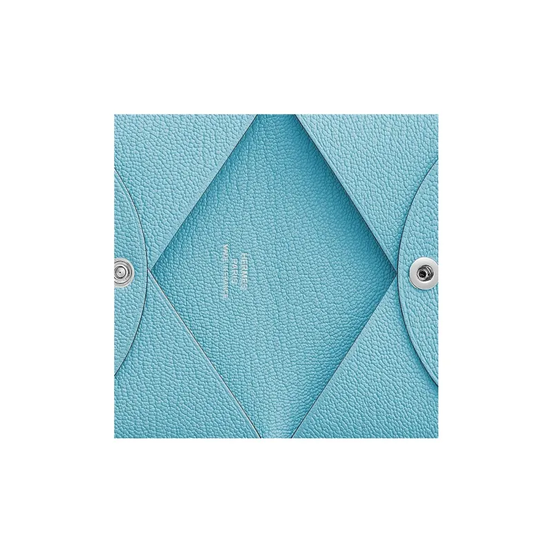 HERMES Calvi Mysore Goat Skin Card Holder Women's U2 Bleu Zephyr And Breeze Blue-2