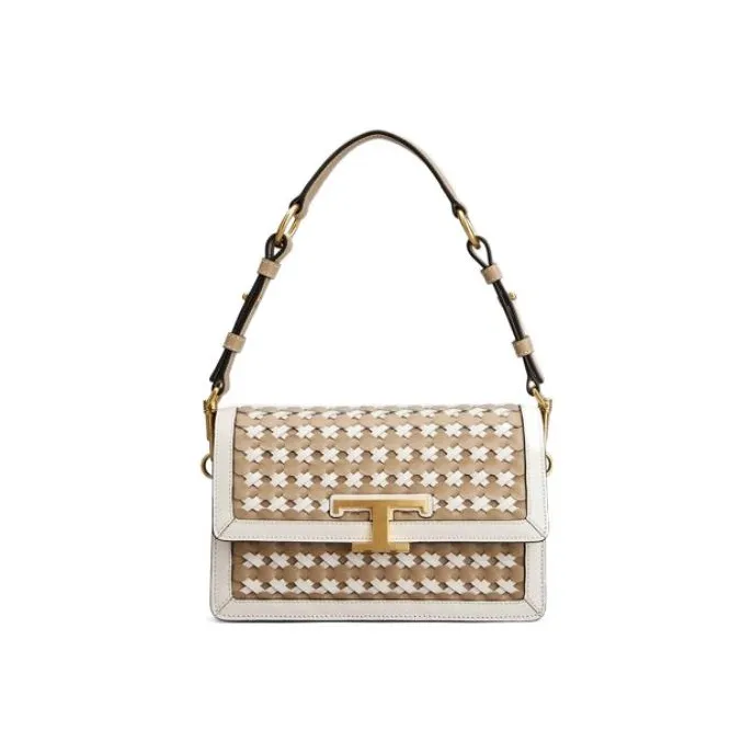 TOD'S T Timeless Leather Handbag Shoulder Bag Mini Women's White/Khaki-0