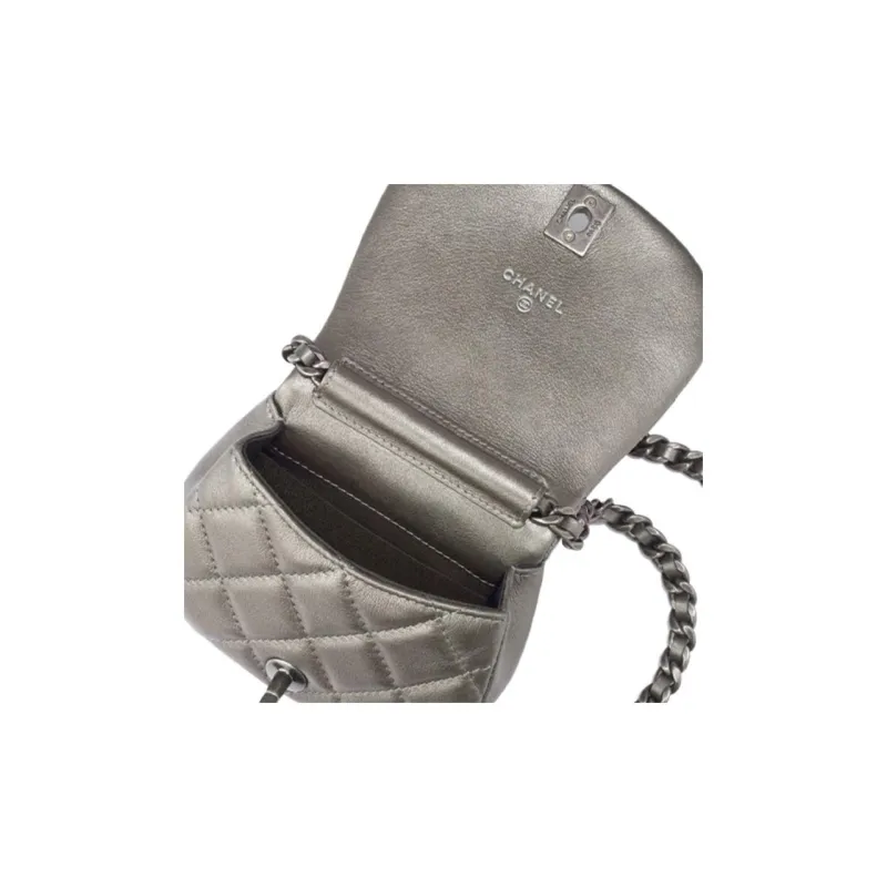 CHANEL Calfskin Dome Bag Saddle Bag Earphone Case Clutch Coin Purse Shoulder Bag Crossbody Bag Women's Ruthenium Purple-2