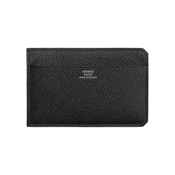 HERMES City Epsom Calfskin Card Holder Unisex 89 Noir Black