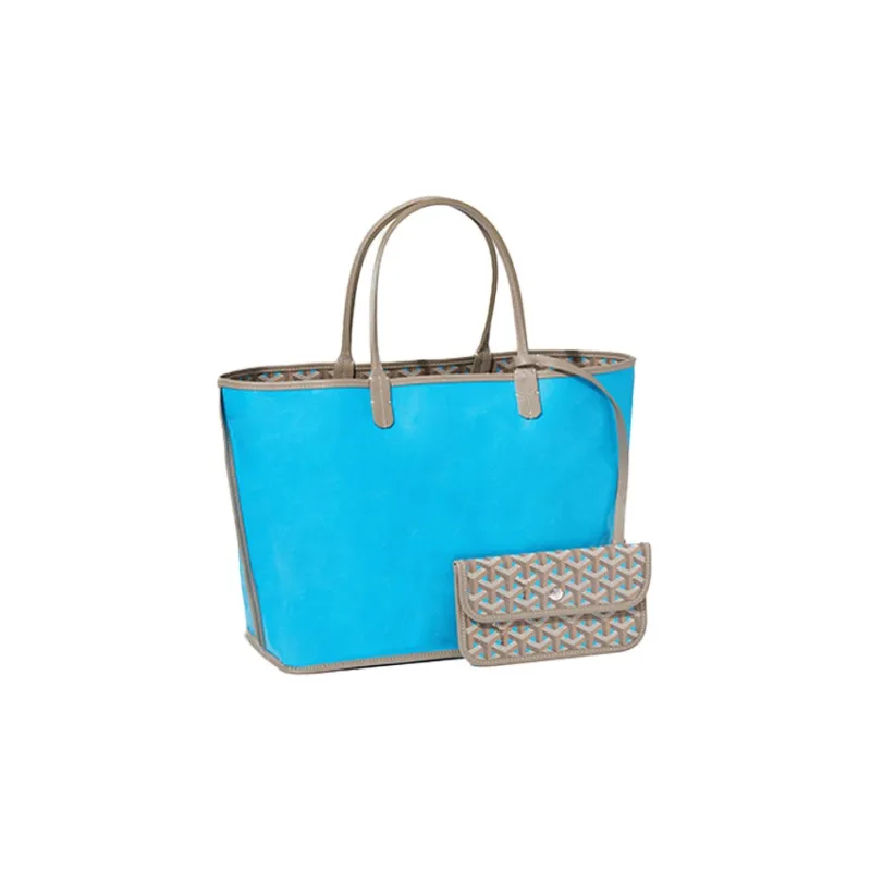 GOYARD Saint Louis Canvas With Leather Combo Tote Bag One Shoulder Handbag Small Size Unisex Elephant Gray/Turquoise-2