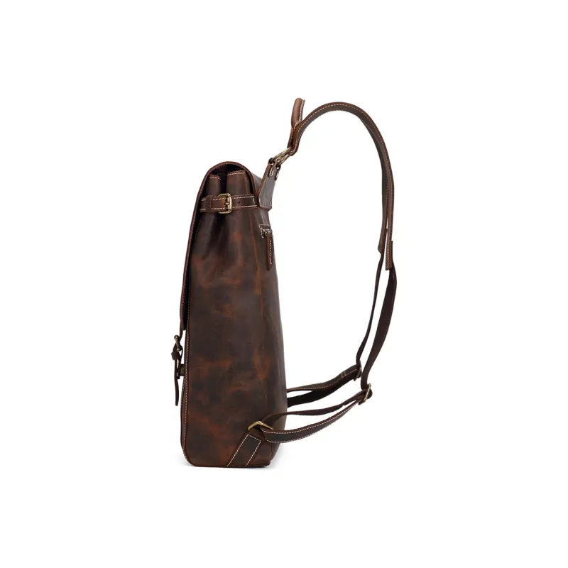 Slazenger Top Grain Cow Leather, Crazy Horse Leather Backpack Men's Dark Brown-2