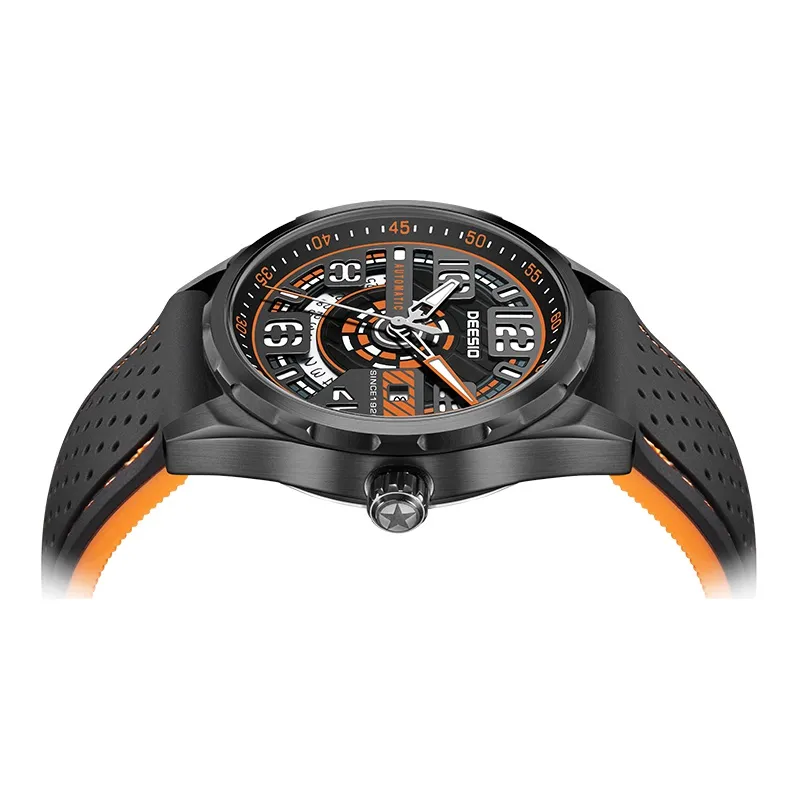 DEESIO Automatic Mechanical Movement Rubber Strap Watch Men's Watches Cut Out Dial-2