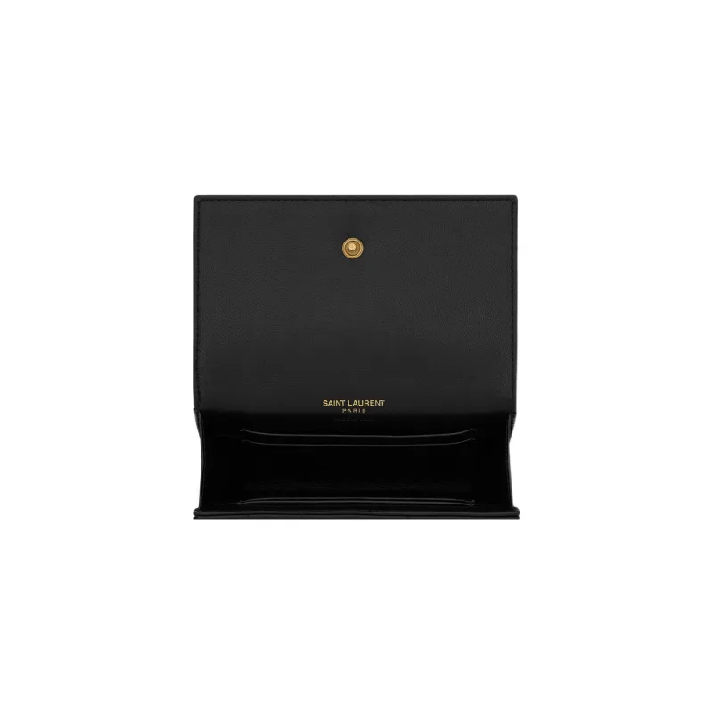 SAINT LAURENT CASSANDRE Lambskin Card Holder Wallet Women's Black-3