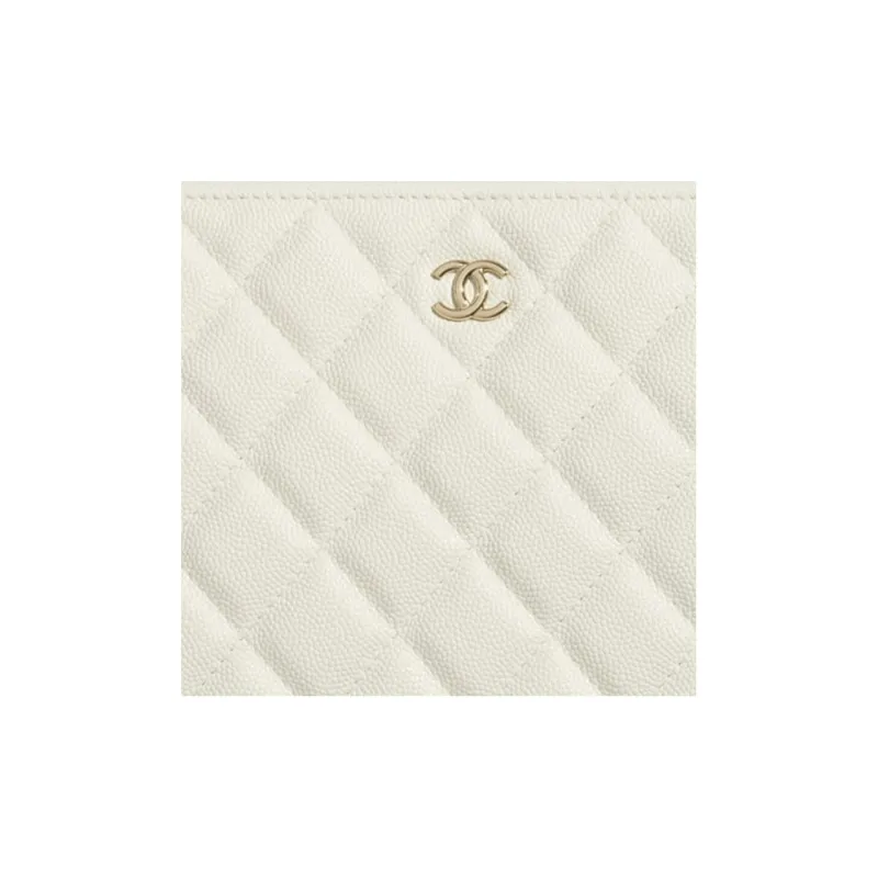CHANEL Grain Embossed Calfskin Wallet Coin Purse, Clutch Women's White-4