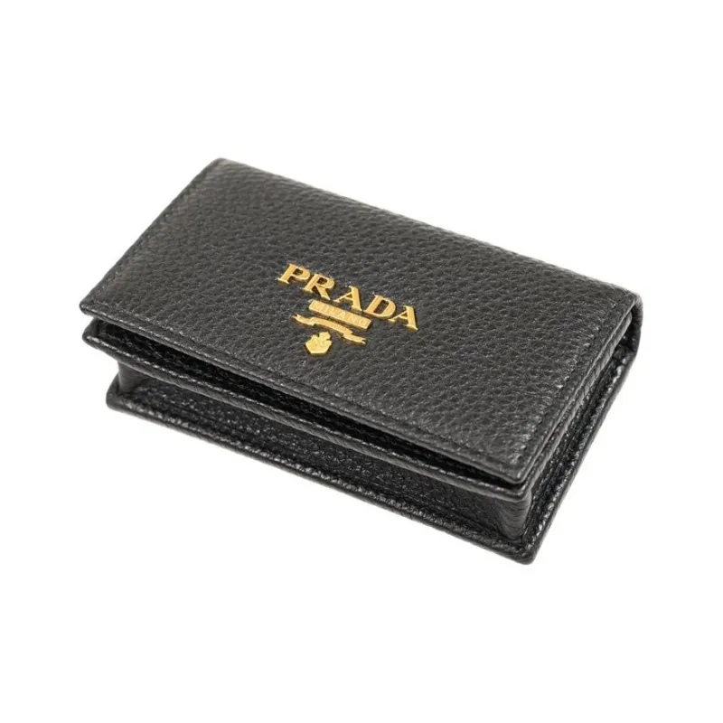 PRADA Cow Leather Wallets Card Holders Regular Unisex Black-3