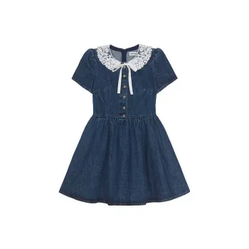 Self portrait Short Sleeved Dress Women's Denim Blue