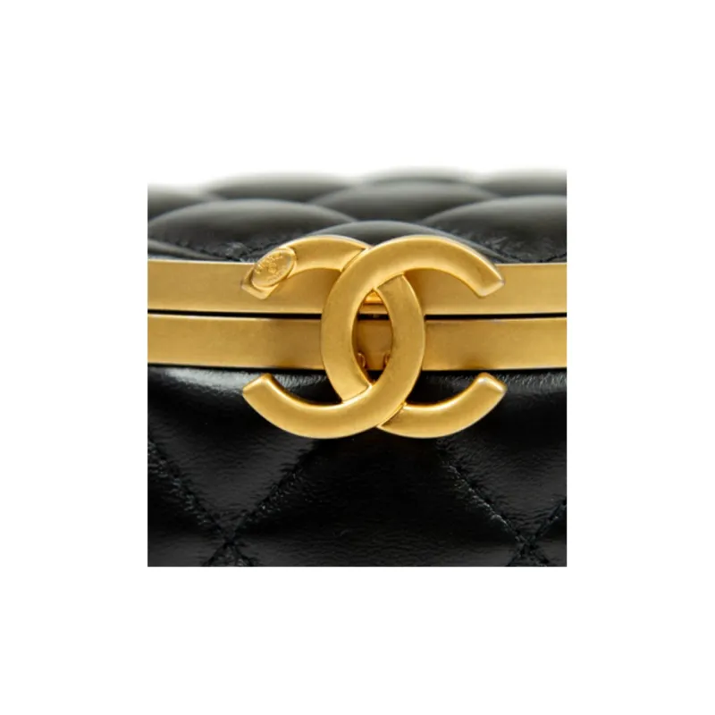 CHANEL Sheepskin Bucket Bag Crossbody Bag Women's Black-4