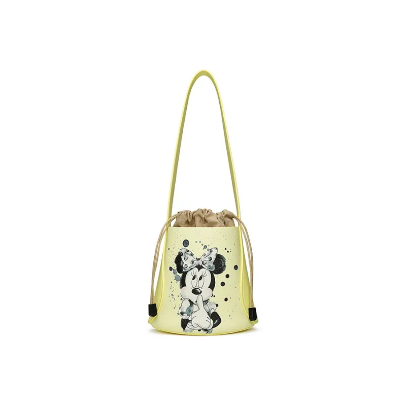 Disney Minnie Series PU Leather Round Bucket Bag Crossbody Bag Shoulder Bag Women's Pink Yellow Green-5