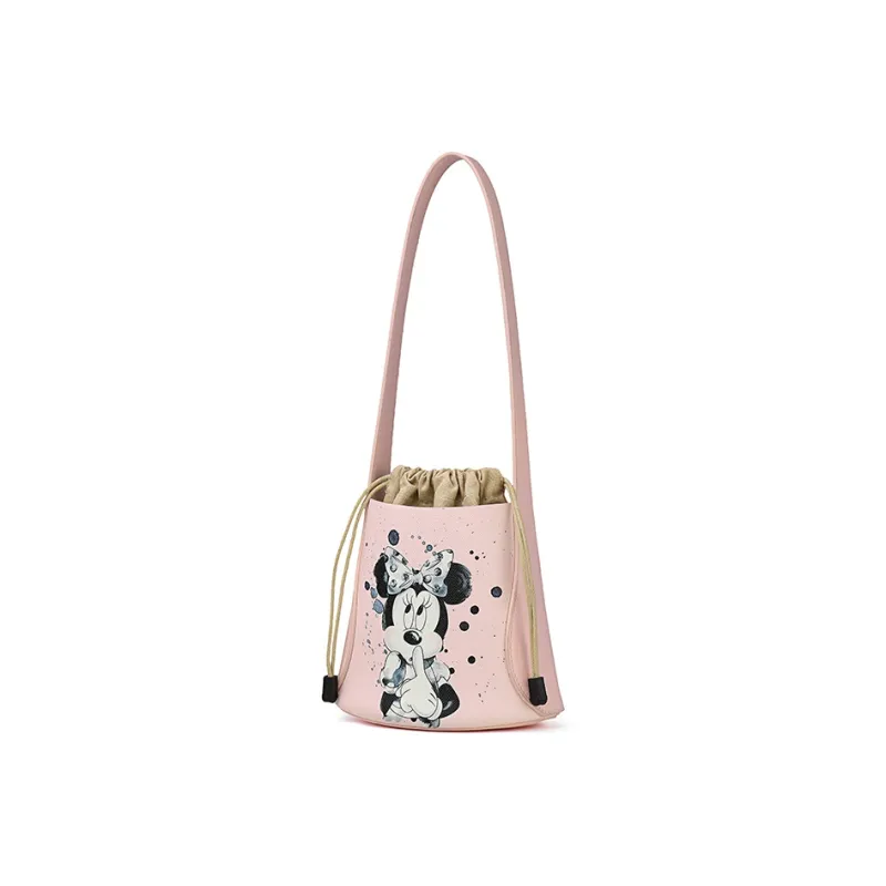 Disney Minnie Series PU Leather Round Bucket Bag Crossbody Bag Shoulder Bag Women's Pink Yellow Green-2