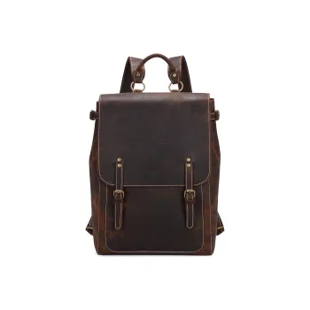 Slazenger Top Grain Cow Leather, Crazy Horse Leather Backpack Men's Dark Brown