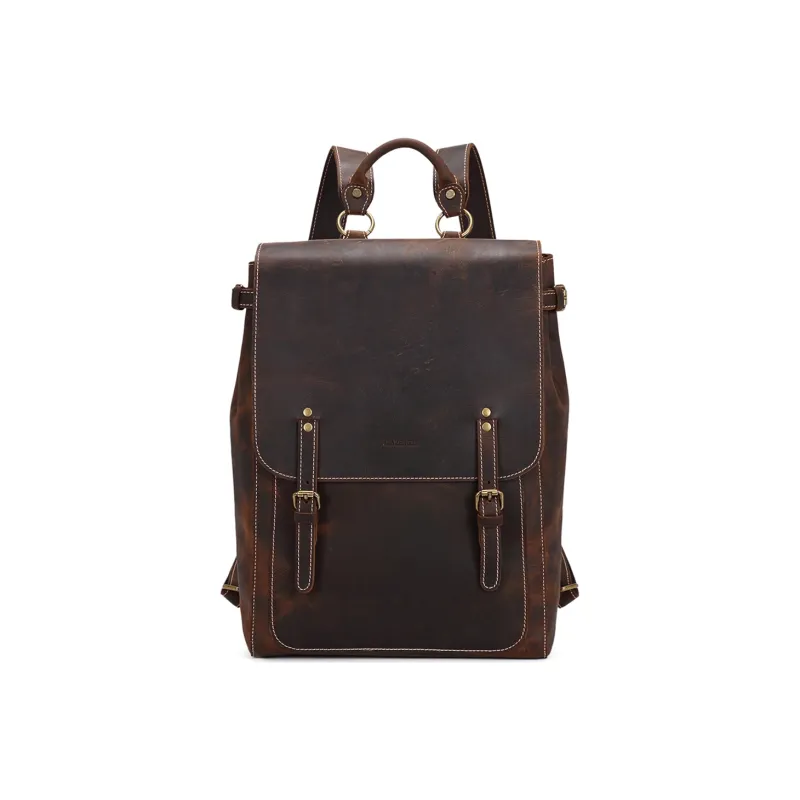 Slazenger Top Grain Cow Leather, Crazy Horse Leather Backpack Men's Dark Brown-0