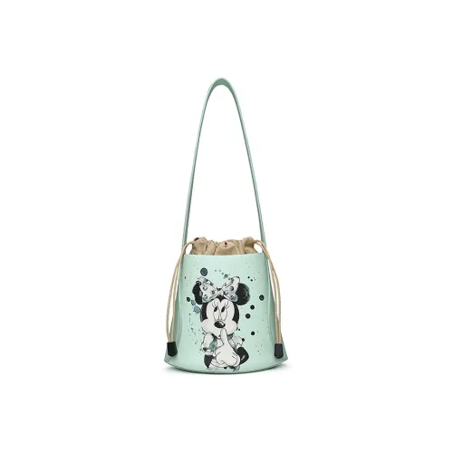 Disney Minnie Series PU Leather Round Bucket Bag Crossbody Bag Shoulder Bag Women's Pink Yellow Green