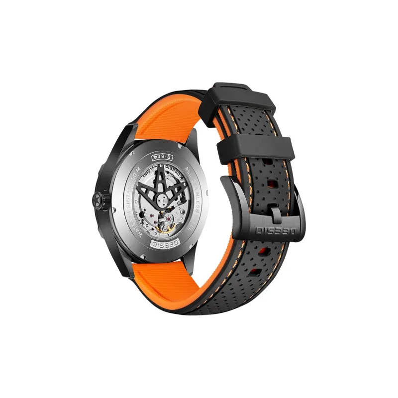 DEESIO Automatic Mechanical Movement Rubber Strap Watch Men's Watches Cut Out Dial-4