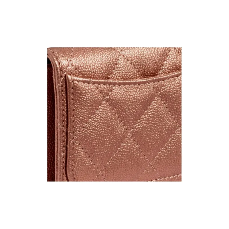 CHANEL 2.55 Grain Embossed Calfskin Flap Coin Purse Card Holder Women's Red Copper-4