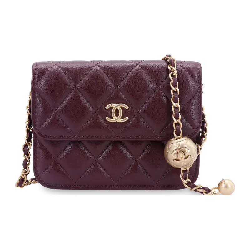 CHANEL Sheepskin Shoulder Bag, Crossbody Bag, Fanny Pack, Coin Purse Women's Burgundy-1