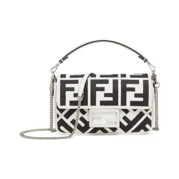 FENDI Baguette Canvas Canvas Bag Portable Crossbody Bag Shoulder Bag Mini Women's White/Black