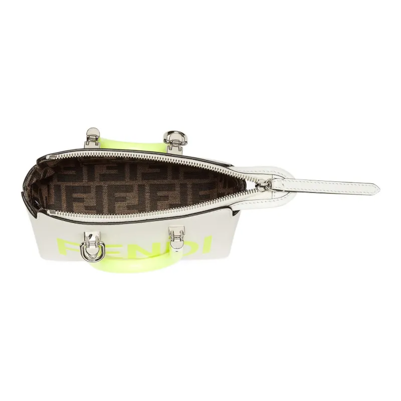 FENDI Calfskin Boston Bag Handbag Shoulder Bag Crossbody Bag Mini Women's White/Neon Yellow-3