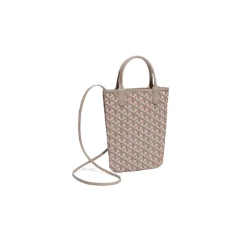 GOYARD Poitiers Canvas With Leather Tote Crossbody Handbags Small Size Women's Elephant Gray/Cherry Blossom Pink