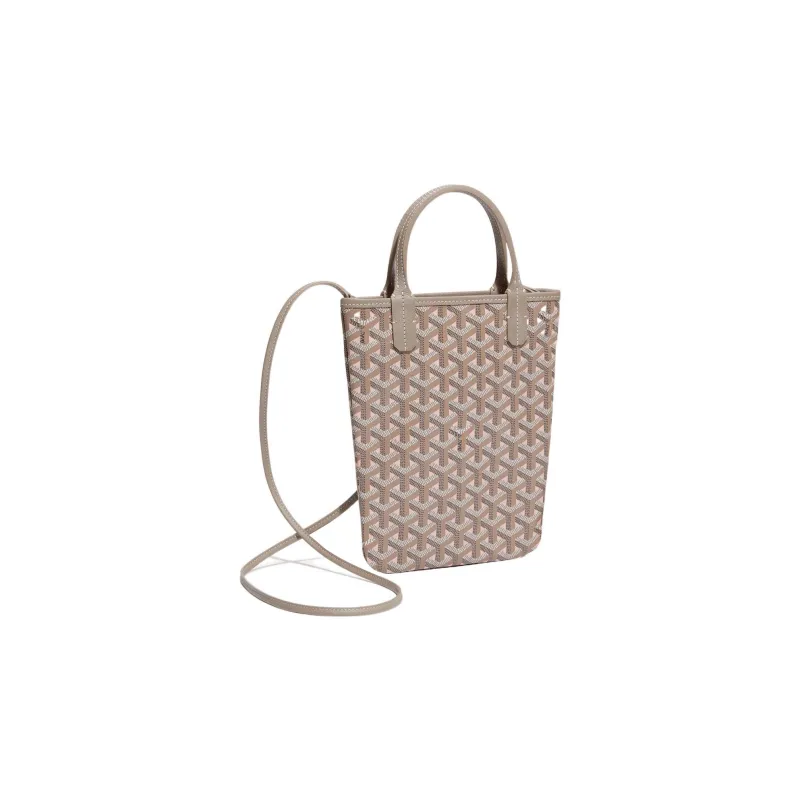 GOYARD Poitiers Canvas With Leather Tote Crossbody Handbag Trumpets Women's Elephant Gray/Cherry Blossom Pink-0