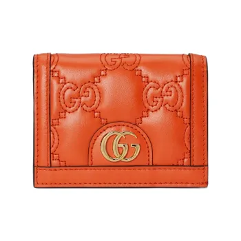 GUCCI GG Matelassé Leather Clutch Card Holder Wallet Small Size Women's Orange