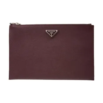 PRADA Cow Leather Clutch Regular Men's Deep Red
