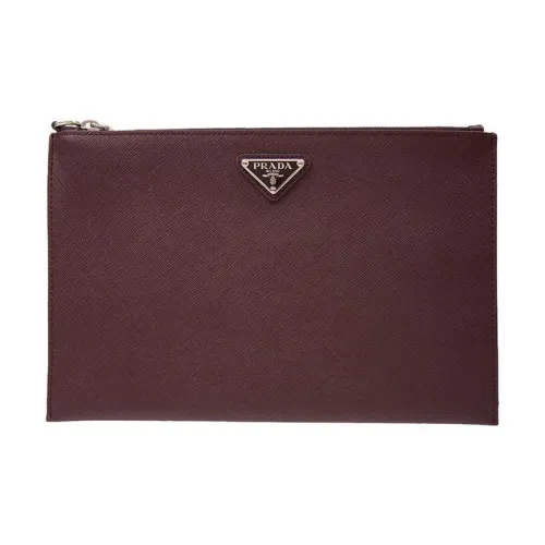 PRADA Cow Leather Clutch Regular Men's Deep Red