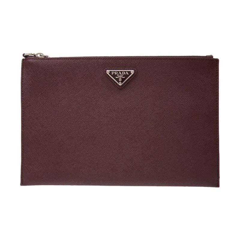 PRADA Cow Leather Clutch Regular Men's Deep Red-0