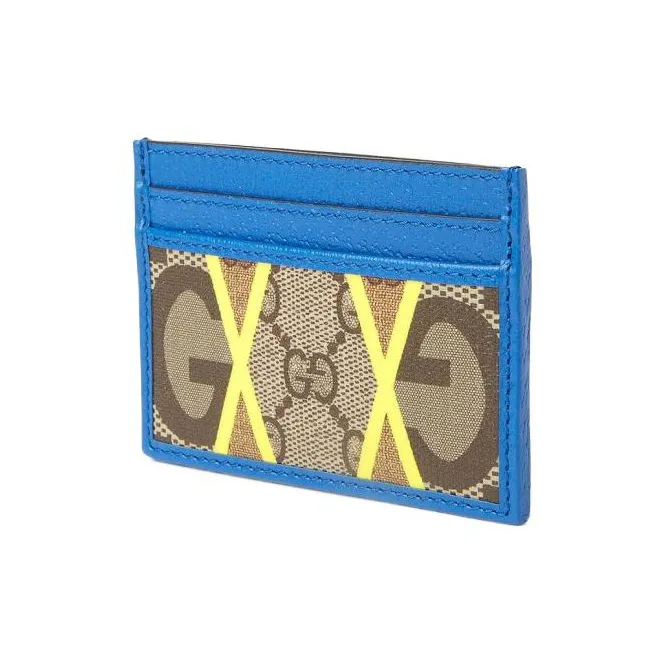GUCCI Canvas With Leather Card Holder Women's Blue/Brown/Yellow-3