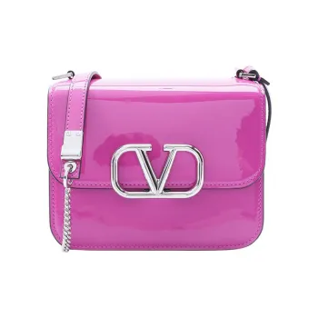 Valentino Rockstud Patent Leather Messenger Bag Crossbody Bag Shoulder Bag Women's Rose Pink