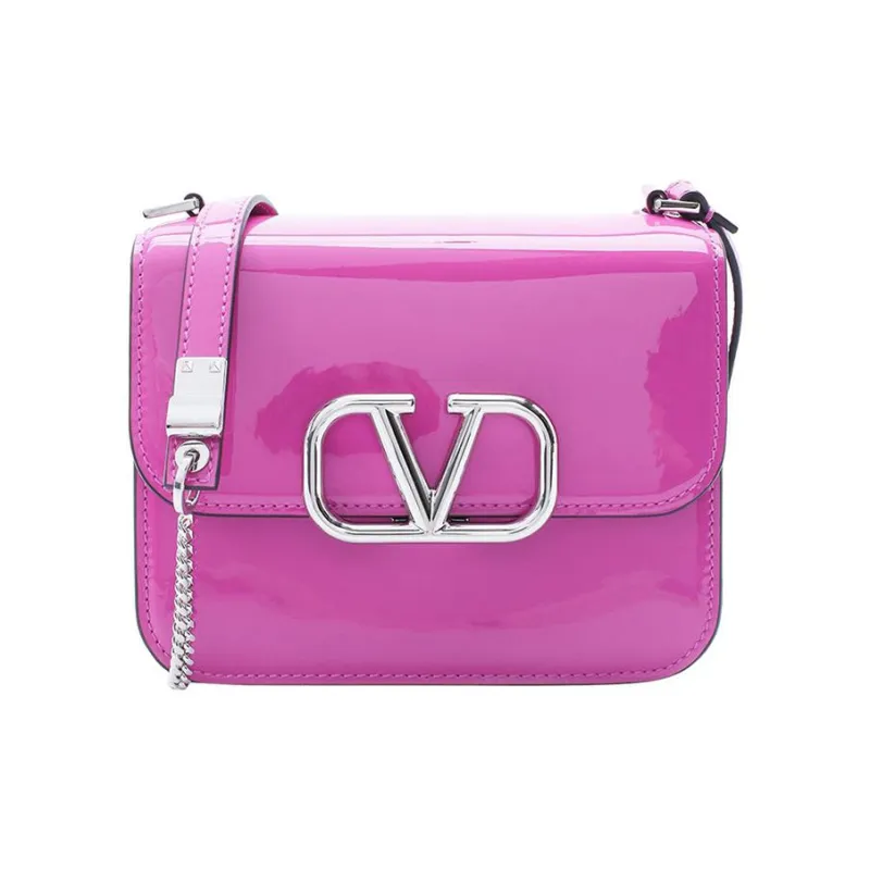 Valentino Rockstud Patent Leather Messenger Bag Crossbody Bag Shoulder Bag Women's Rose Pink-0