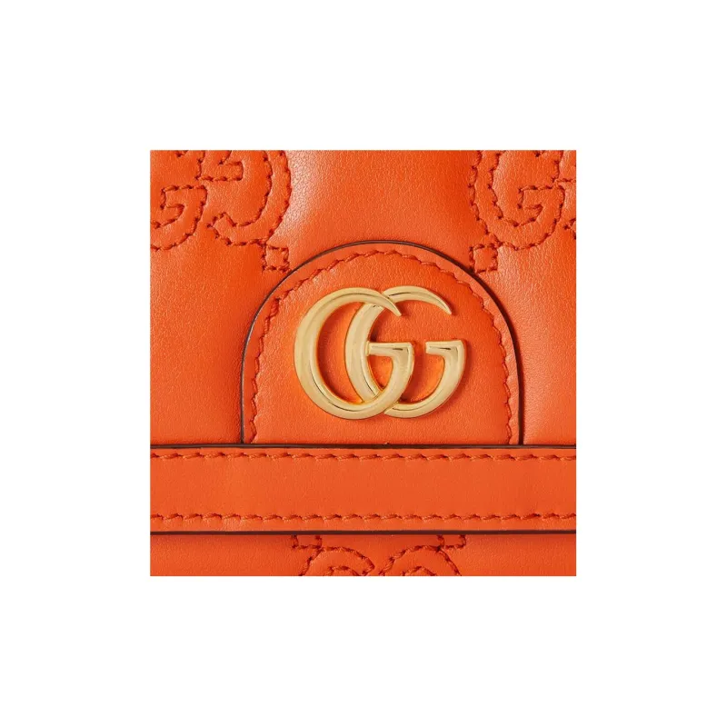 GUCCI Quilting Leather Card Holder Wallet Women's Orange-5