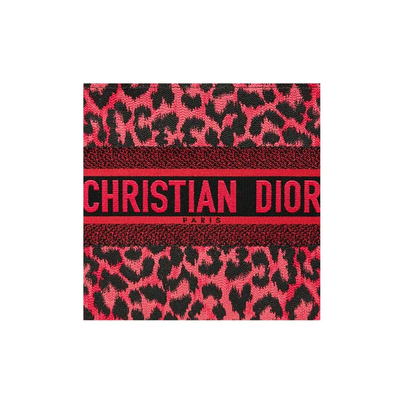 DIOR BookTote Embroidered Leopard Print Tote One Shoulder Handbag Small Size Women's Overripe Plum Color-4