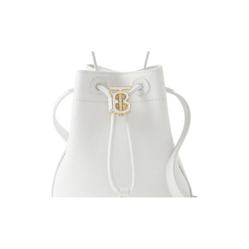 Burberry Calfskin Bucket Bag Handbag Shoulder Bag Crossbody Bag Mini Women's White-4