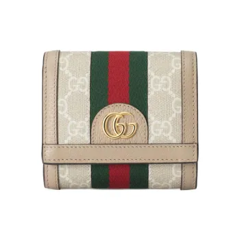 GUCCI Canvas With Leather Wallet Women's Green/Red