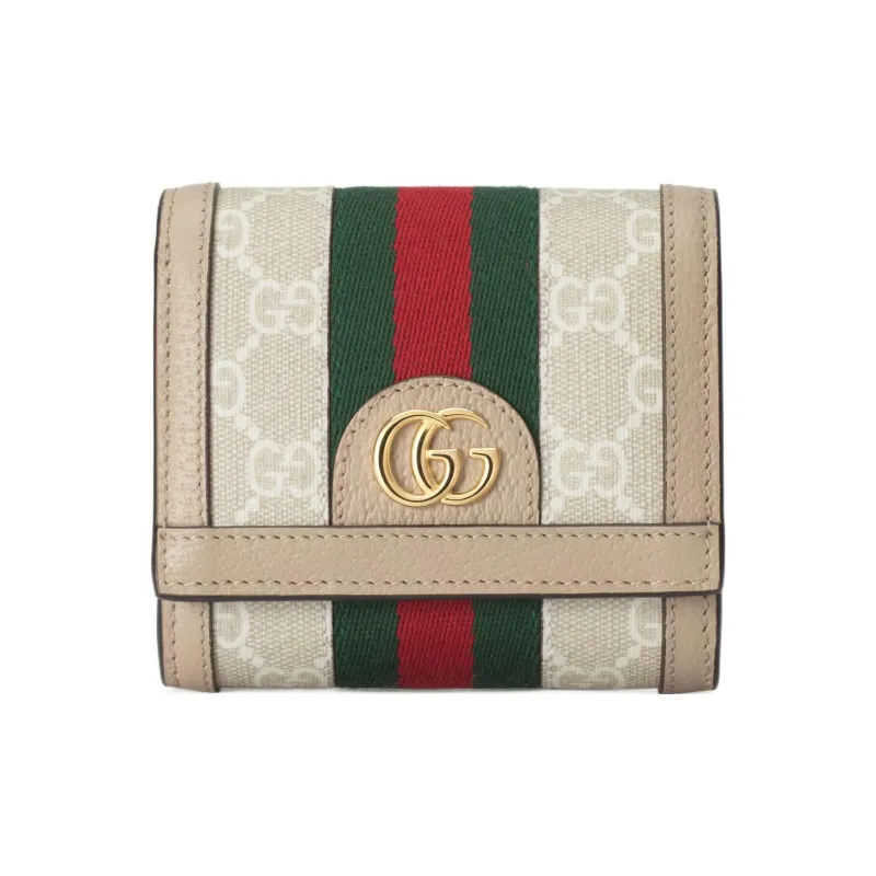 GUCCI Canvas With Leather Wallet Women's Green/Red-0