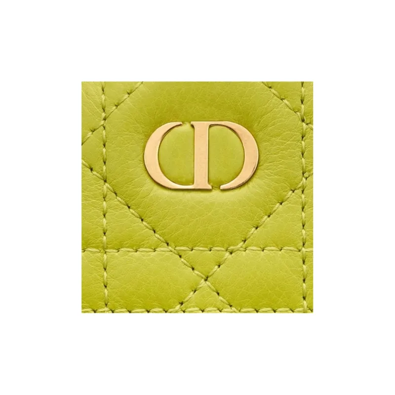 DIOR Cow Leather Wicker Pattern Coin Purse, Clutch Women's Green Yellow-3