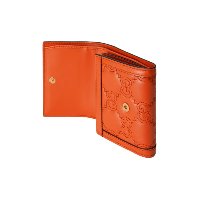 GUCCI Quilting Leather Card Holder Wallet Women's Orange-3