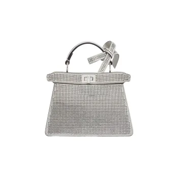FENDI Peekaboo ISeeU Cow Leather Shoulder Bag Crossbody Bag Handbag Extra Small Women's Silver