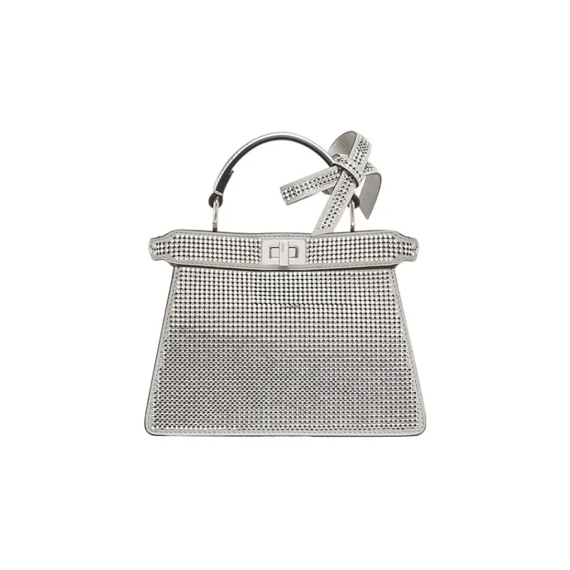 FENDI Peekaboo ISeeU Cow Leather Shoulder Bag Crossbody Bag Handbag Extra Small Women's Silver-0