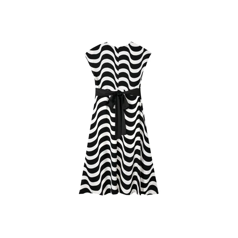 EIDOLON GRAIN Short Sleeved Dresses Women's Black White Stripes-1