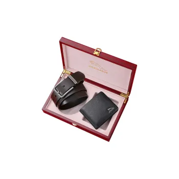 JAGUAR Leather Belts Men Black Belt+Wallet, Gift Box Set