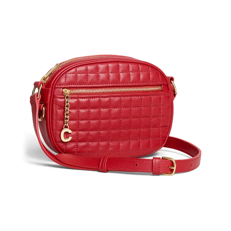CELINE Calfskin Small Square Camera Bag Shoulder Bag Crossbody Bag Small Size Women's Red-1