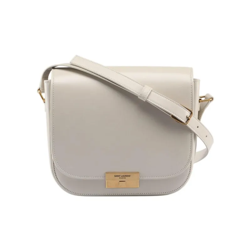 SAINT LAURENT Smooth Cow Leather Saddle Bag Crossbody Shoulder Bag Women's White-0